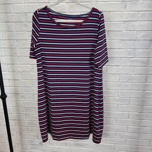 Vineyard Vines Sankaty Striped Boat Neck T-Shirt Dress Womens L Nautical Preppy